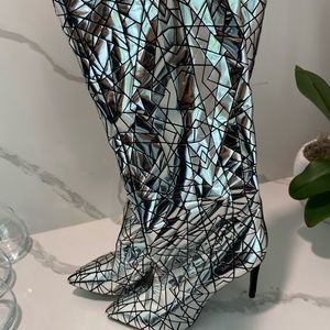 Balmain Silver Geometric Heeled Boots